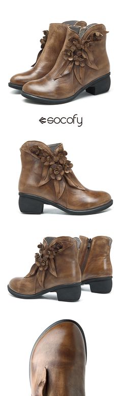 US$54.33 SOCOFY Sooo Comfy Vintage Handmade Floral Ankle Leather Boots Ankle Leather Boots, Buy Womens Boots, Creative Clothing, Teacher Clothes, Queen Fashion, Leisure Time, Unique Shoes, Women Boots, Boot Bag