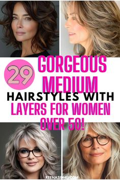 Find 29 gorgeous medium hairstyles with layers for women over 50! Refresh your style with modern layered looks. #LayeredHairstyles #MediumCuts #WomenOver50 Layered Medium Hairstyles, Hair For Women Over 50, Hairstyles With Layers, Medium Hairstyles For Women, Layered Curls, Haircuts For Medium Length Hair