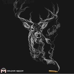 Smoking Deer... I think this would be awesome in like one color or something... No Outline! Deer Hunting Tattoos, Deer Skull Tattoos, Deer Tattoo Designs, Deer Decal, Hunting Tattoos, Hunting Decal, Deer Poster, Deer Pictures, Deer Tattoo