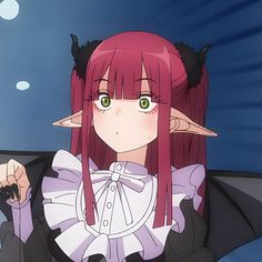 an anime character with pink hair and green eyes holding a bat in front of her face