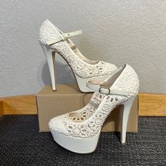 Like New Excellent Condition One Owner Stiletto Platform Women’s Size 7 Lace Lace Almond Toe Heels, Cream Fitted Feminine Heels, Cream Lace Heels For Party, Real Love, Shoes Women Heels, Shoes Heels, Like New, Size 7, Conditioner