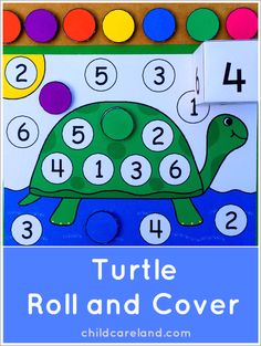 a turtle roll and cover game with numbers on it