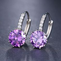 Trendy Round Stud Earrings AAA Cubic Zirconia Element Women's Jewelry Earring Type: Stud EarringsFine or Fashion: FashionItem Type: EarringsMetals Type: SilverShape\pattern: RoundMaterial: Cubic ZirconiaGender: WomenStyle: TrendyBack Finding: Push-back Purple Amethyst Earrings, Emerald Earrings Studs, Hoop Earrings Style, Purple Earrings, Elements Of Design, Free Earrings, Round Stud Earrings, Crystal Stud Earrings, Amethyst Earrings