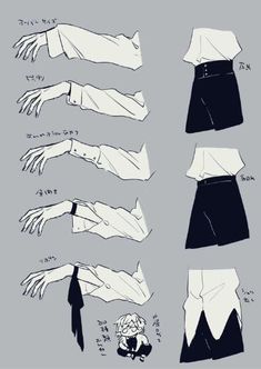 an anime character's arm and hand poses