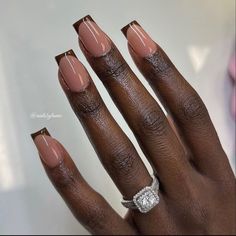 Matte Brown French Tip Nails, Brown Tip Nails Square, Extra Short Fall Nails, Short Square Gel Nails Fall, Fall Set Nails, Brown Nails Acrylic Short, Sns French Tip, Short Ballerina Nails Designs, Nail Coffin Ideas