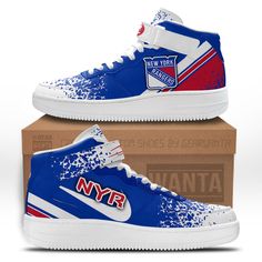 NY Rangers Air Mid Shoes Custom Hockey Sneakers FansGear Wanta Lace-up Basketball Shoes With Rubber Sole For Sports, Lace-up Basketball Shoes With Rubber Sole, Basketball Shoes With Rubber Sole And Round Toe, Basketball Shoes With Rubber Sole For Sports Events, High-top Sneakers With Rubber Sole For Sports, Sneakers With Rubber Sole For Sports, Round Toe, High-top Sneakers For Sports Events, High-top Sneakers With Laces For Sports Events, Sneakers With Rubber Sole For Sports Events