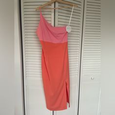 Nwt Perfect Cocktail Dress For Spring And Summer! One Shoulder. Nice Material. Orange One-shoulder Midi Dress For Summer, Pink Asymmetrical One-shoulder Summer Dress, Perfect Cocktail Dress, Pink And Orange, Cocktail Dress, Women Shopping