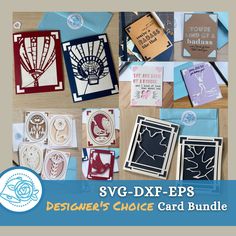 several different types of cards and envelopes with the words svg - dxf eps