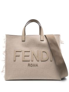 beige calf leather monogram jacquard signature embossed FF pattern fringed edge logo lettering two top handles open top main compartment internal zip-fastening pocket adjustable detachable shoulder strap Fendi Tote Bag, Fringe Tote Bag, Edge Logo, Fendi Tote, Iconic Bags, Shopper Bag, Jacquard Fabric, Leather Handles, Ballet Flat Shoes