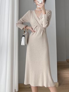 Fashion Casual High Waist V Neck Long Sleeve Elegant Party Sweater Dress Black-S Winter Evening Maxi Dress With V-neck, Fitted V-neck Maxi Dress For Fall, Winter Stretch V-neck Dress, Winter Cocktail Maxi Dress, Long Sleeve Spring Party Dress, Spring Long Sleeve Dress For Party, Fall Sheath Maxi Dress For Party, Winter Maxi Length Dinner Dresses, Winter Dinner Maxi Dress