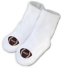 Great for the football family, football baby socks compliment any sports baby one-piece bodysuit while keeping baby's feet warm and protected. 70% Organic Cotton, 5% Nylon, 23% Polyester, 2% Spandex Pair these with our football baby onepiece for a complete outfit and get ready for the big game on Sunday or Super Bowl!