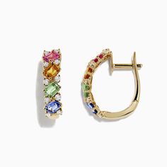 Effy Watercolors 14K Gold Multi Sapphire and Diamond Earrings, 2.48 TCW Sapphire And Diamond Earrings, Gem Diamonds, Multi Sapphire, Colored Gems, Diamond Shop, Pendant Rings, Gold Jewellery Design, Precious Gems, Jewellery Design