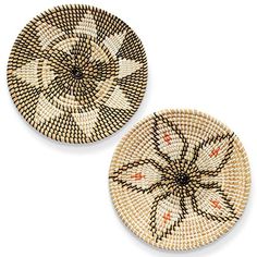 two woven coasters with orange dots on them