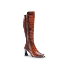 Trendy Brown Boots With Zipper, Trendy Brown Boots With Zipper Closure, Trendy Leather Boots With Crocodile Pattern, Brown Crocodile Pattern Boots For Fall, Brown Zipper Closure Boots For Work, Elegant Brown Heeled Boots With Zipper Closure, Elegant Brown Heeled Boots With Zipper, Formal Brown Boots With Zipper Closure, Crocs Clogs