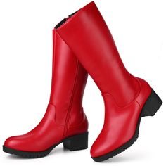 These elegant, long boots on a low block heel transition from day to night seamlessly with smooth carving lines that keep you comfy. These mid boots are perfect for dating, parties, and daily wear. Mid-calf boot; Round Toe; Zipper Closure; Chunky Low Heel. Vamp: Faux Leather; Outsole: Rubber; Heel: ABS; Heel Height: 1.8 inches; Shaft Height: 10.6 inches. Low Chunky Heels, Mid Boots, Low Block Heels, Long Boots, Calf Boots, Mid Calf Boots, Chunky Heels, Low Heels, Mid Calf