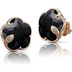 Pasquale Bruni  - Petit Joli Stud Earrings in 18k Rose Gold with Onyx, White and Champagne Diamonds Space And Earth, Pasquale Bruni, Rose Gold Flower, Black Onyx Earrings, Black Gems, Onyx Earrings, Trendy Earrings, Champagne Diamond, Ring Size Guide