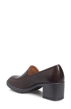 A squared-off moc toe and loafer-inspired topline add sophisticated elements to a leather pump set on a cushioned footbed and chunky block heel. 2 1/2" heel Elastic gore insets Memory foam cushioning Slip-resistant sole Leather upper/textile lining/synthetic sole Imported Fall Leather Heels With Cushioned Footbed, Elegant Synthetic Platform Loafers For Fall, Fall Low Heel Loafers With Removable Insole, Stacked Heel Almond Toe Loafers For Fall, Formal Synthetic Platform Loafers For Fall, Loafers With Leather Sole And Medium Width, Elegant Fall Synthetic Platform Loafers, Fall Loafers With Stacked Heel And Almond Toe, Almond Toe Loafers With Stacked Heel For Fall