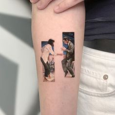 two pictures on the arm of a woman