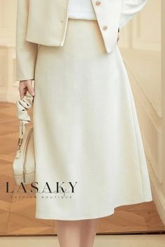 Lasaky - Sophisticated High-Waisted Long A-Line Skirt in Solid Color for Fall/Autumn Long A Line Skirt, High Waist Long Skirt, Skirt Skirt, Mid Length Skirts, Autumn Season, Color Fabric, Types Of Skirts, Fall Autumn, A Line Skirt