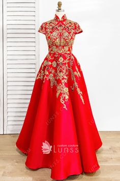 Chinese New Year Dress, Jinafire Long, Red And Gold Dress, Custom Made Prom Dress, Wedding Colors Red, Red Satin Dress, Long Formal Dress, Dress Stand, Prom Style