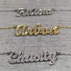 Name Necklace - Dainty Name Necklace - Personalized Necklace - Gold Name Necklace -  Baby Shower Gift - Bridesmaid Gift - Mom Gift  * One of the hottest fashion trends today is personalized name jewelry. The name plate is elegantly carved, for a beautiful look that's unique to you! Name Necklace will be handmade with your desired custom name in this dainty font. This necklace can be a great gift for a girlfriend, family member or for yourself.  * Material: High Quality Solid 925 Sterling Silver Diamond Name Necklace, Personalized Gold Necklace, English Name, Diamond Initial Necklace, Name Necklaces, Personalized Mother's Day Gifts, Gold Name Necklace, Nameplate Necklace, Necklace Diamond