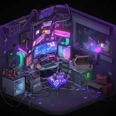 a computer room filled with lots of clutter