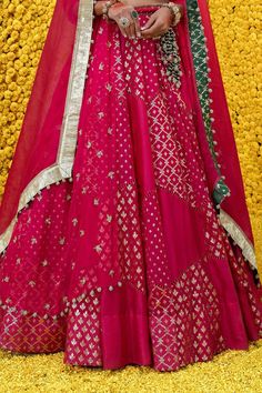 Hot pink banarasi chanderi lehenga with embroidered waistband and floral woven motifs. Comes with embroidered, woven blouse, organza embroidered dupatta and contrast bordered dupatta.
Component: 4
Pattern: Woven,Embroidered
Type Of Work: Floral
Neckline: Sweetheart
Sleeve Type: Elbow Sleeves
Fabric: Banarasi Chanderi,Shantoon,Organza
Color: Pink
Other Details: 
Tassel detail
Woven motifs
Occasion: Wedding - Aza Fashions Chanderi Lehenga, Blouse Organza, Mahima Mahajan, Embroidered Dupatta, Elbow Sleeve, Sweetheart Neck, Bridal Lehenga, Set For Women, Aza Fashion