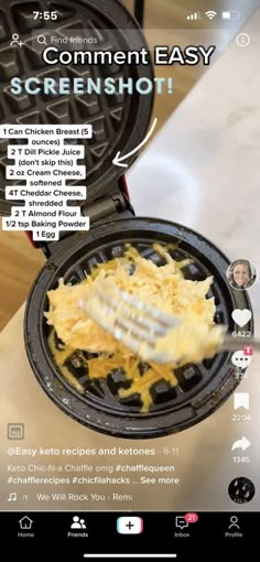 a waffle iron with cheese on it and the words comments below that are highlighted