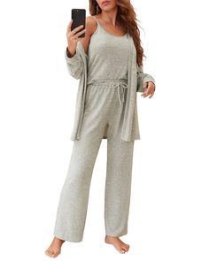 PRICES MAY VARY. Cotton Pull On closure Three piece lounge sets for women include - 1pc camisole tunic tops+ 1pc loose pants+ 1pc open front cardigan. You can make each item into multiple outfits. Classic and trendy athleisure outfits/ Lounging sweatsuits Material: Matching lounge sets for women is made of Polyester+Spandex. Super warm, soft, lightweight and comfortable. Suitable for spring, fall and winter Feature: Cute lounge sets for women consists of a crewneck tank top, loose elastic pants Trendy Athleisure Outfits, Open Front Cardigan Outfit, Boho Pajamas, Cute Lounge Sets, Matching Lounge Set, Cardigan Outfit, Multiple Outfits, Winter Pajamas, Tank Top Dress