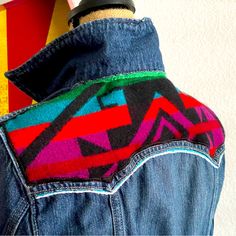 Upcycled Ladies True Religion Denim Jacket Pendleton Wool Yolk And Inside Collar Hand Chainstitched Detail Blue Denim Multi Colored Pendleton Jacket 98%Cotton | 2% Spandex Chest Measurement: 16.5" Pit To Pit Jacket Length: 20.5" Long From Collar Seam To Bottom Hem Sleeve Length: 25" From Shoulder Seam To End Of Cuff Snap Closure (Not Buttons) Machine Washable But Do Not Tumble Dry. Lay Flat To Dry Gap Blue Denim Jacket For Fall, Retro Blue Denim Vest For Fall, Fitted Blue Outerwear From Gap, Western Blue Denim Jacket For Fall, Fall Blue Denim Patchwork Vest, Blue Patchwork Denim Vest For Fall, Fall Blue Patchwork Denim Vest, Fitted Multicolor Denim Jacket For Winter, Western Blue Denim Jacket