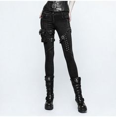 Material:Polyester;Viscoes;Cotton 

 Features:Close-Fitting/Fit/Good Elastic/Thin 

 Color:Black 

 Style:Punk 

 Size:XS-2XL Punk Jeans, Rock Jeans, Elastic Jeans, Trendy Swimwear, Punk Rave, Jeans Fabric, Style Noir, Black Skinnies, Gothic Fashion