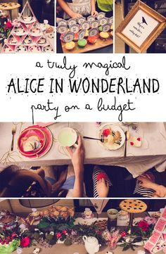 alice in wonderland party on a budget with lots of desserts and teacups