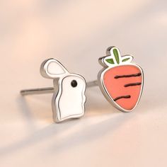 LOVCIA Adorable Asymmetric Rabbit and Carrot 925 Sterling Silver Stud Earrings for Women Rabbit And Carrot, Black Friday Jewelry, Mens Stainless Steel Rings, Bunny Earrings, Natural Stone Bracelets, Sterling Silver Stud Earrings, Mens Beaded Bracelets, Silver Stud Earrings, Gold Plated Bracelets