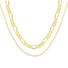 925 Sterling Silver; 18K Gold Plated; Nickel-free & Hypoallergenic. Luxury Nickel-free Gold Necklace, Luxury Gold Nickel-free Necklace, Thick Chain Necklace, Double Chain Necklace, Figaro Chain Necklace, Layered Chain Necklace, Layered Chain, Luxe Jewelry, Layered Chains