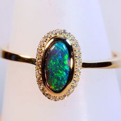 HAND MADE Solid Australian Black Opal & diamond by justopal Black Opal Engagement Ring, Opal Engagement Rings, Black Fire Opal, Yellow Gold Dress, Lightning Ridge Black Opal, Rings Opal, Dress Engagement, Australian Black Opal, Black Opal Ring