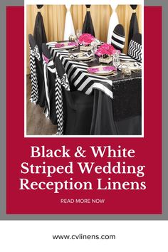 black and white striped wedding reception linens