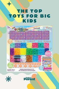 the top toys for big kids is shown in front of a colorful background with stars