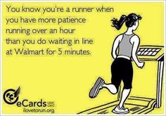 a woman running on a treadmill with the caption you know you're a runner when you have more patience than over an hour than you do waiting in line at 5 minutes