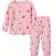 New Adorable, Girls 2 Pc Cotton Pajama Set! 100% Cotton Strawberry And Strawberry Shortcake Theme Against A Soft, Pink Background Crew Neck W/Long Sleeve And Soft Banded Cuffs Elastic Waist With Soft Band D Cuff At Ankles Slimmer Fit Size 4/5 Years Old Or Size 5/6 Years Old Shop With Confidence From A Top Rated Seller Fast Shipping Girls Strawberry Cotton Pajamas New In Package All Cotton Pajamas Slim Fit Pajama Set Pink Cotton Sets With Strawberry Print, Cute Pink Strawberry Print Sets, Pink Matching Sleepwear, Pink Cotton Sleepwear With Cartoon Print, Sweet Pink Long Sleeve Sets, Sweet Long Sleeve Pink Sets, Pink Cartoon Print Loungewear Sets, Red Cartoon Print Sleepwear For Sleepover, Red Cartoon Print Cotton Sleepwear