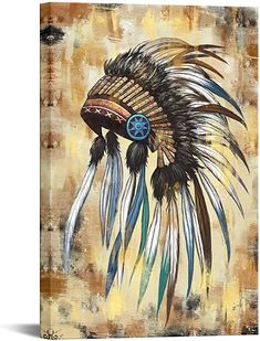 Indian Canvas Art, Native American Wall Art, Picture On Canvas, Theme Poster, Native American Feathers, Painted Picture Frames, Native American Headdress