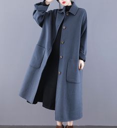 Product Description: handmade Cashmere coat high grade fabric,cashmere fabric.also could be custom made with any size and other colors,please feel free to contact with me if you want custom it. Material: wool 80%- 90% Size: S: Bust : 116 cm shoulder and Sleeve:76cm Length:115cm M: Bust : 120 cm shoulder and Sleeve:77cm Length:115cm L: Bust : 124 cm shoulder and Sleeve:78cm Length:115cm XL: Bust : 128 cm shoulder and Sleeve:79cm Length:115cm Shipping we ship worldwide the USPS takes about 15 days Long Gray Outerwear With Pockets, Gray Long Outerwear With Pockets, Gray Winter Sweater Coat With Buttons, Casual Gray Wool Coat With Pockets, Classic Solid Color Wool Coat, Wool Long Sleeve Solid Color Outerwear, Solid Color Wool Long Sleeve Outerwear, Long Sleeve Solid Color Wool Outerwear, Solid Color Long Sleeve Wool Outerwear