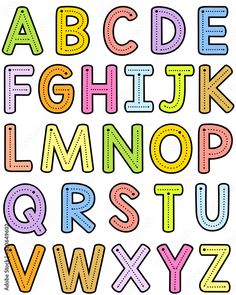 the alphabet is made up of different colors and shapes