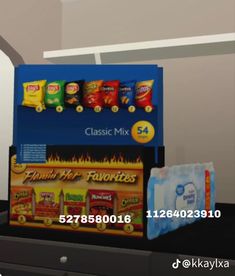 a display case with chips and snacks on it