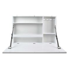 an empty white shelf with two open shelves