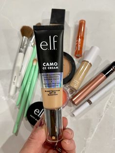 e.l.f. Makeup E.l.f. Makeup Tutorial, Elf Makeup Products Aesthetic, Camo Cc Cream Elf, Elf Cosmetics Foundation, E.l.f. Makeup Elf Products, Makeup List, Elf Cosmetics, Cream Aesthetic, Makeup Needs