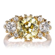 Classic Yellow Gia Certified Rings, Gia Certified Classic Yellow Rings, Classic Yellow Sapphire Ring With Diamonds, Luxury Yellow Rings With Rose Cut Diamonds, Vintage Oval Gia Certified Cluster Ring, Classic Yellow Ring With Center Stone, Classic Yellow Diamond Ring With Round Cut, Classic Yellow Rings With Center Stone, Heirloom Cushion Cut Sapphire Ring