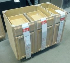 the cabinets are ready to be assembled and put in place for sale at the store