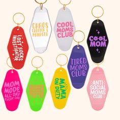 Nine mom phrases of your choice. These retro style motel keychains make the cutest gifts for a new driver, friends, family, and or bridesmaids!Each keychain is made with permanent vinyl. Choose a design, vinyl color and keychain color.HOW TO ORDER1. Choose design2. Choose vinyl color (write in customization box)3. Choose keychain color(write in customization box) *Keychain color 1-is clear with multicolor specs, 2-clear, 3-white* * If no color choices noted you will receive same color choices as Custom Motel Keychain, Lost Socks, Motel Keychain, Knitted Wire, Graduation Cap Toppers, Faceless Portrait, New Driver, Wood Burning Crafts, Wall Rug