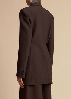 The Beckett Blazer in Dark Brown– KHAITE Sleek Semi-formal Pantsuit With Pressed Crease, Sleek Structured Blazer For Semi-formal Occasions, Tailored Sleek Blazer Dress With Suit Collar, Sleek Tailored Blazer Dress With Suit Collar, Sleek Notch Lapel Blazer Dress For Business, Sleek Single-breasted Semi-formal Pantsuit, Semi-formal Sleek Single Breasted Pantsuit, Sleek Semi-formal Single Breasted Pantsuit, Sleek Semi-formal Single-breasted Pantsuit