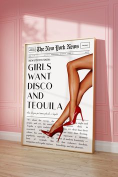 a woman's legs and heels are shown in front of a news paper